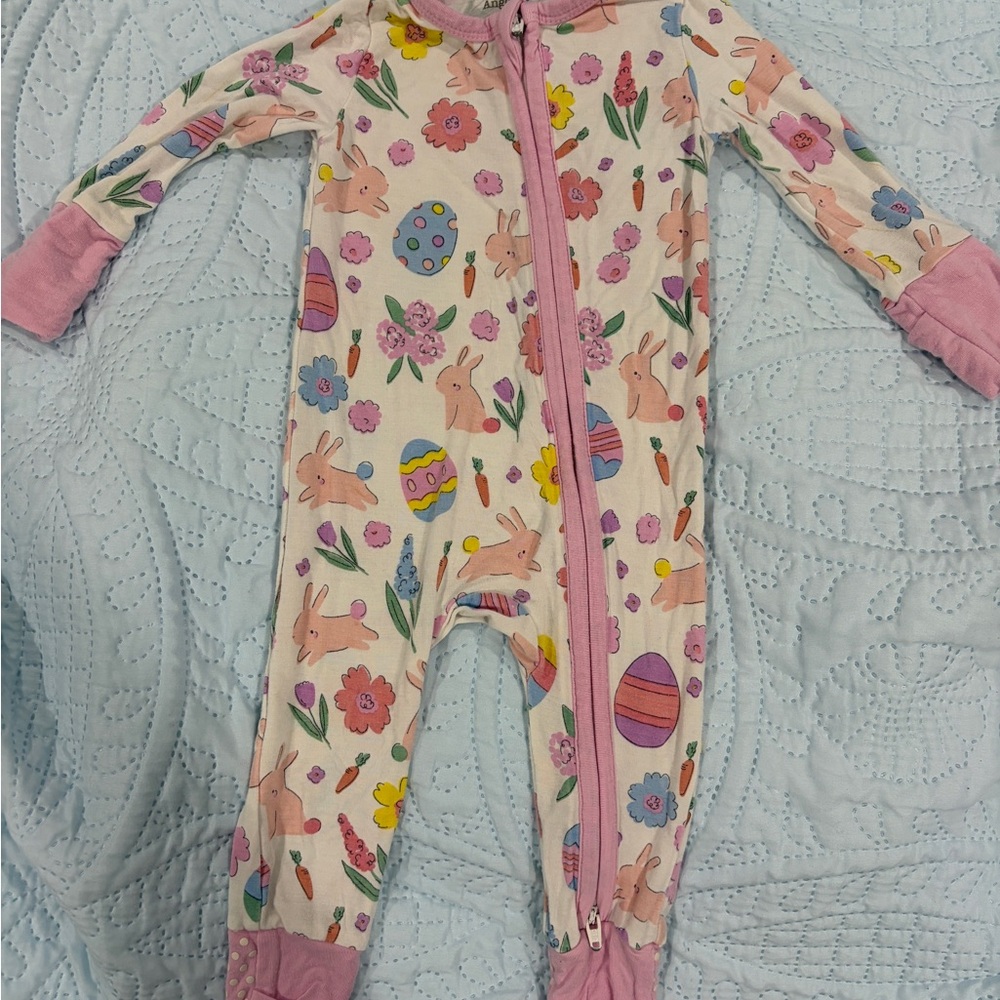 Angel Dear One-Piece Zippered Sleeper in Pastel Floral & Bunny Print - Pink